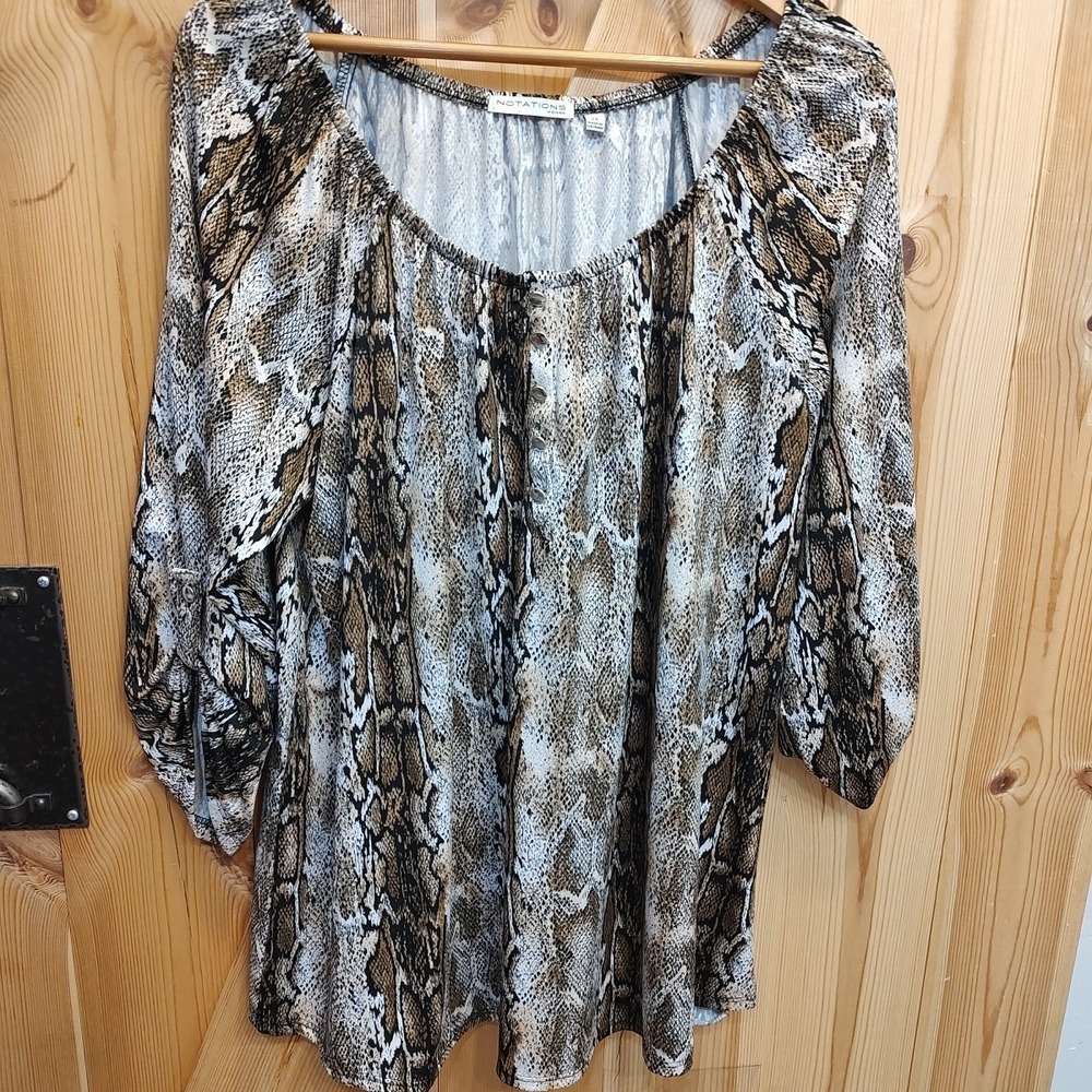 Notations Woman Snake Print 3/4 Sleeve Blouse Size 2X Business Casual‎ Slimming